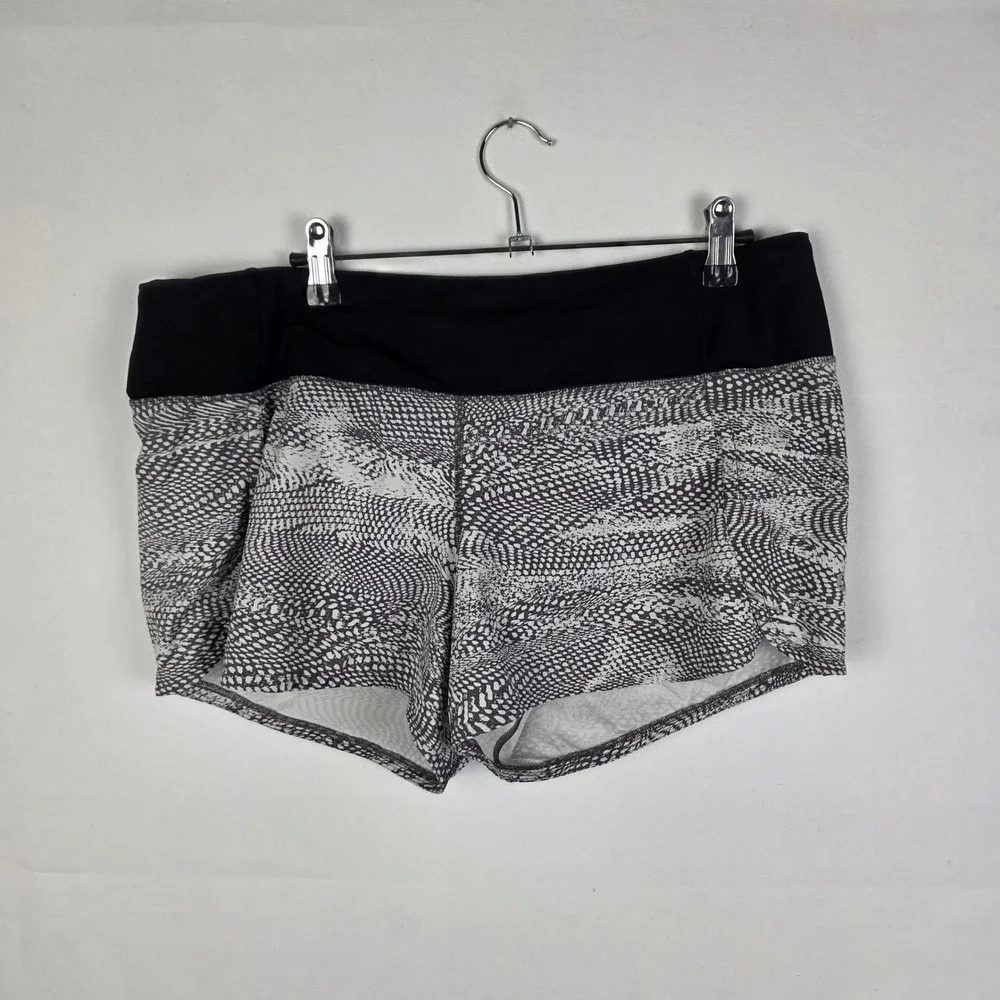Lululemon Speed Up Shorts‎ Black White Snakeskin Print Size 10 Running Workout
